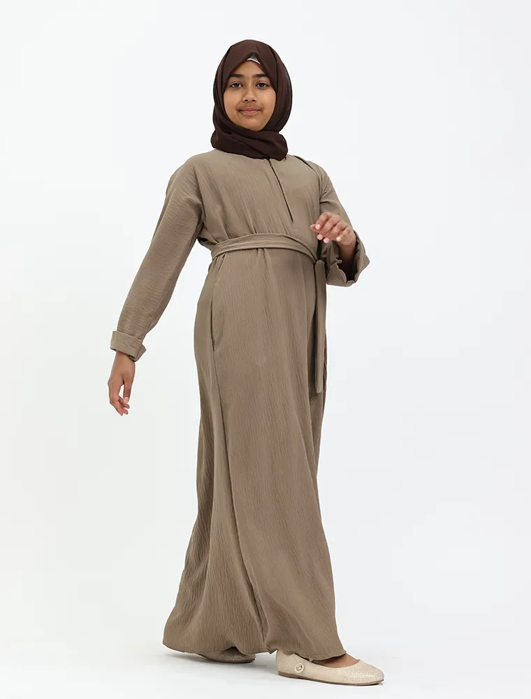 Mocha Linen Feel Basic Girls Abaya